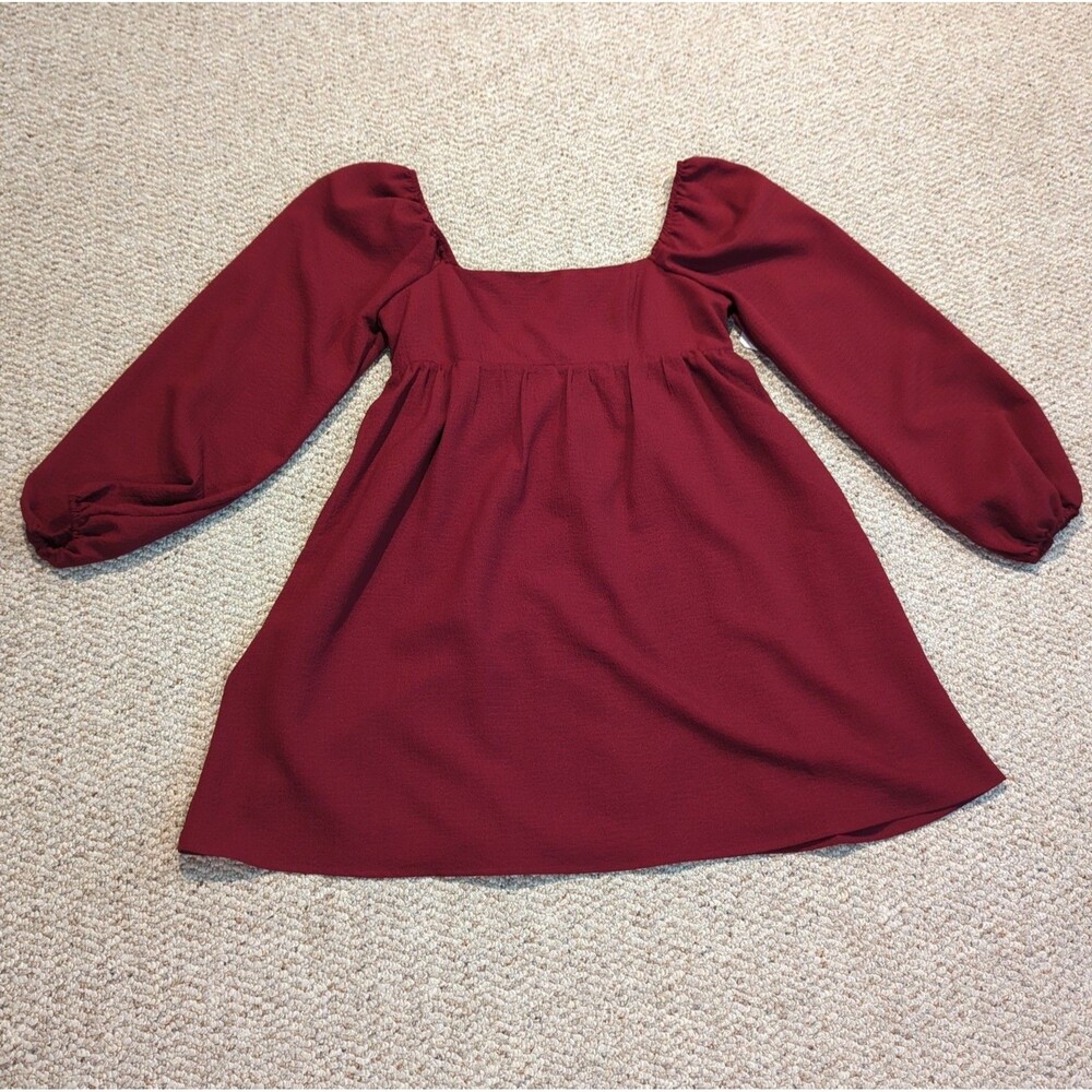 Altar'd State Babydoll Mini Dress Medium Burgundy Puff Sleeve Boho Cottagecore